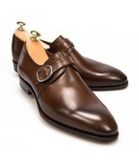 Monk Style Dark Brown Color Pointed Toe Buckle Closer Handmade Men Leath... - $159.00