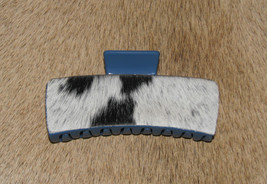 Myra Bag #10217 Hair Claw Clip 4.75&quot; Hairon Leather w/ Dark Blue Rounded Teeth - $9.66