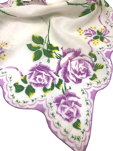 Vtg 1940s Handkerchief Hanky Delicate LARGE Scallop Edge Purple Cabbage ... - £22.30 GBP