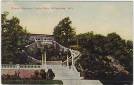 Milwaukee Wisconsin WI Postcard 1913 Grand Stairway Lake Park Charles City Iowa - £2.44 GBP