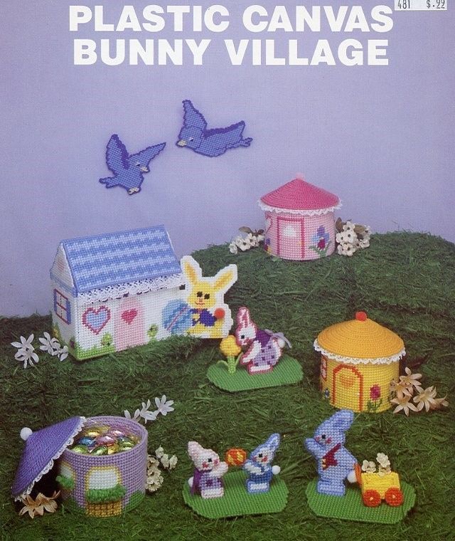 Bunny Village Houses Birds Wagon Plastic Canvas PATTERN/INSTRUCTIONS - $4.47