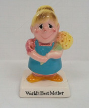 Vintage colorful ceramic figurine worlds best mother made in Japan - $368.33 MXN
