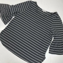 Green Envelope Striped 3/4 Bell Sleeve Top 1X Gray/White Stretch Jersey ... - $15.99