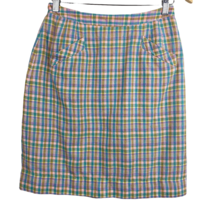 Vintage Liz Claiborne Skirt 12P Linen Cotton Check Plaid Pink Blue Purpl... - £19.96 GBP