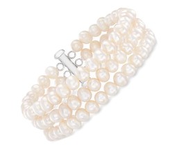 5.5-6.5mm Cultured Pearl 3-Strand Bracelet With - £255.13 GBP