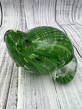 Frog Paperweight Handblown Clear Green Glass Striped with Millefiori Eyes Heavy - £20.89 GBP