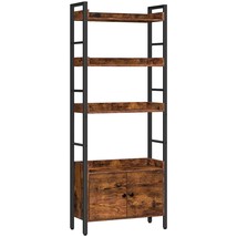 4-Tier Bookshelf With Doors, Industrial Wooden Bookcase With Storage, Storage Sh - £119.67 GBP