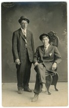 CIRCA 1890&#39;S RPPC Featuring Two Handsome Dapper Men Wearing Suits &amp; Bowler Hats - £9.58 GBP