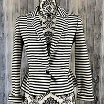 Elle Black and White Striped Structured Blazer, Size Small - £28.77 GBP