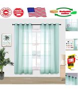 Coastal Aqua Green 63 Inch Sheer Curtains - Pack of 2 for Modern Living ... - $55.93 CAD