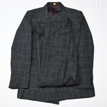 Vtg 90s Webster 42R 30x32 Gray Check Tweed Wool Double Breasted Pants Suit - $113.74