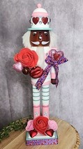 Valentines Day Nutcracker African American Wood Red Hearts Purple Lips Roses 15&quot; - £40.25 GBP