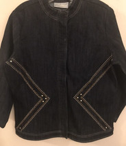 Victor Costa Blue Denim Jacket Studded Zippered Closure Long Sleeves Size Medium - £17.02 GBP