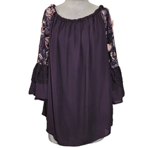 Purple Blouse with Floral and Lace Detail Sleeves Size Medium - £27.69 GBP