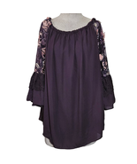Purple Blouse with Floral and Lace Detail Sleeves Size Medium - £27.25 GBP