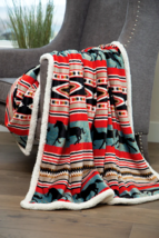 Southwestern Aztec Black Stallion Horse Sherpa Plush Fur Throw Blanket Log Cabin - £33.47 GBP