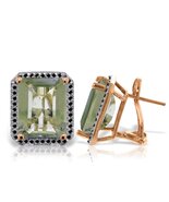 14K Solid Rose Gold Natural Black Diamond and Green Amethyst French Clip... - $1,120.13