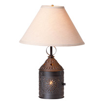 Irvins Country Tinware Paul Revere Lamp in Black with  Linen Shade - £82.59 GBP