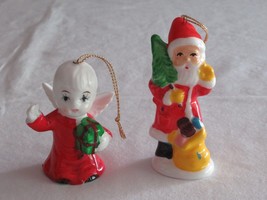 Vtg Santa Claus Angel Lot of 2 Christmas Tree Ornament Bone China Sticker Taiwan - £7.58 GBP