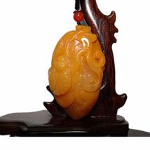 2.3&quot; China Certified Nature Gold Silk Jade Lucky Bee and Lotus Root Hand... - £40.91 GBP