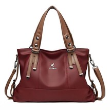 Classic Women Handbag Leather Vintage 3 Layers Ladies Shoulder Bag Solid Tote - £35.63 GBP