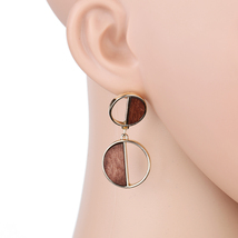 Chocolate Brown &amp; Gold Tone Contemporary Dangling Earrings - $21.99
