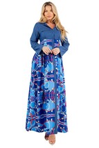 Women&#39;s Blue Pattern Collared Long Sleeve Maxi Dress - £35.64 GBP