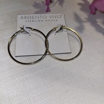 Argento Vivo Sterling Silver Thick Hoop Earrings Gold Color 1.75” New - £66.35 GBP