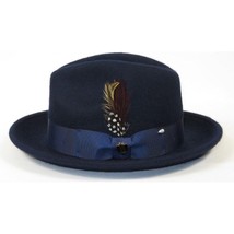 Men Bruno Capelo Hat Australian Wool Fur Look Fedora Beaver BV731 Navy image 2