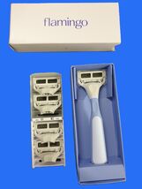 Flamingo Women's Shaving 5 Blade Razor Handle Blue White with 5 Refill C... - $11.99