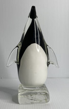 Art Glass Penguin Figurine Crystal Hand Made Bird Paperweight Decor - $23.71