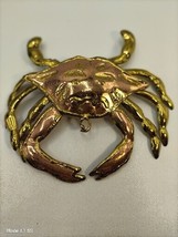 Large Vtg. JJ Crab Brooch Pin Pendant Handmade Copper Goldtone Hecht En Mexico - £34.69 GBP