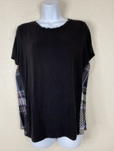 Simply Vera By Vera Wang Womens Size M Black Plaid Back Blouse Short Sleeve - £5.74 GBP