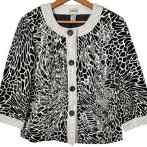 Chicos Floral Sequin Jacket Small 0 Blazer Black White Button Up Sparkly Blingy - £20.61 GBP