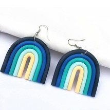 Colorful Ceramic Clay U Shape Blue Bohemian Rainbow Clay Dangle Earrings - £10.94 GBP
