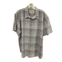 Lucky Brand Green Grey Plaid Men&#39;s Button Down Short Sleeve Shirt Size XL - £7.05 GBP