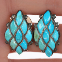 40&#39;s-50&#39;s Zuni Silver turquoise channel inlay curved earrings - £216.83 GBP