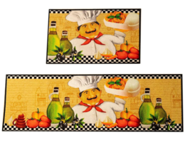 2 Pc Printed Kitchen Mat Latex Backing  20&#39;&#39; x 32 &amp; 20&#39;&#39; x 59&#39;&#39;  Noodle Chef NEW - £33.61 GBP