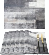 Modern Oil Painting Art Placemats, Grey Abstract Artwork Linen 6 Pieces NEW - £24.44 GBP