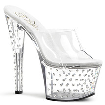 PLEASER Sexy Women&#39;s 7&quot; Heel Rhinestone Platform Slip On Clear Stripper Shoes - £51.11 GBP