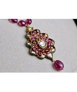 NATURAL DIAMOND RUBY JADAU 18K GOLD PINK RUBELLITE CABOCHON PENDANT NECK... - £1,246.89 GBP