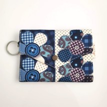 New Handmade Canvas Navy Button Floral Keychain Envelope Wallet 4.5&quot; x 3.5&quot; - £11.72 GBP