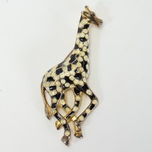 Giraffe Brooch Gold Tone w/Enamel &amp; Rhinestones 3 1/2&quot; x 1 3/4&quot; Estate J... - £7.82 GBP