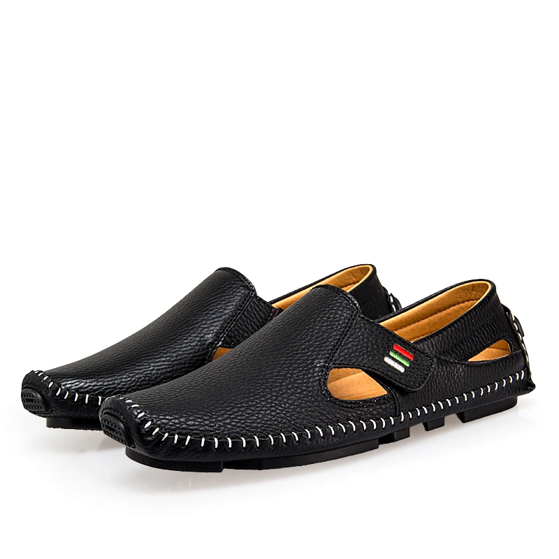 New Summer Breathable Shoes Men Leather Loafers Brand Design Handmade Men Flats  - £28.12 GBP