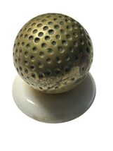 Vintage Brass Golf Ball Paperweight On White Marble Base Sports Fan 3" Wide - $21.33