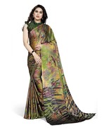 Women&#39;s Chiffon Forest Designer Printed Saree Green  Multicolor saree   ... - $31.20