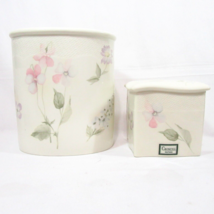 CROSCILL Forget Me Not Floral Porcelain 2-PC Waste Basket and Tissue Box... - $96.00