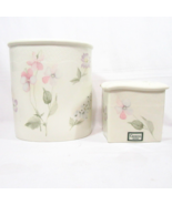 CROSCILL Forget Me Not Floral Porcelain 2-PC Waste Basket and Tissue Box... - £75.22 GBP