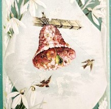 C1890s Victorian Trade Card Beautiful Bell Flower Birds Embossed Ephemera E83A - £15.02 GBP