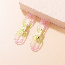 Pink &amp; Green Resin Chain Drop Earrings - £10.01 GBP